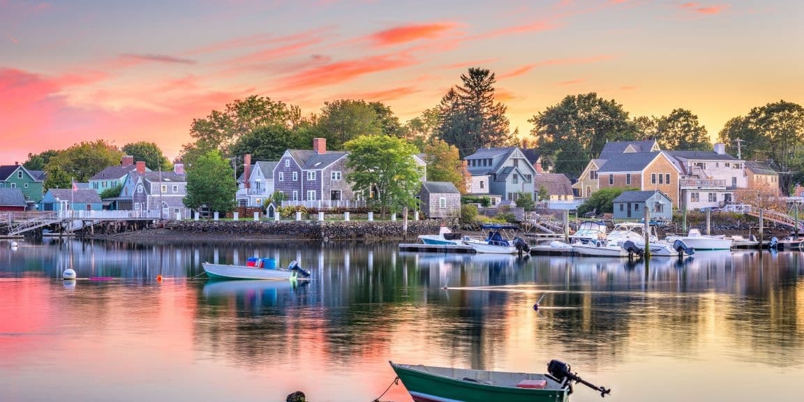 View of houses and boats on the water in New Hampshire