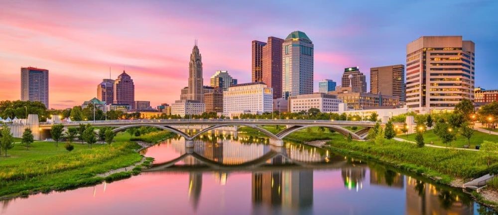 View of water with city in background