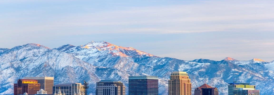 View of Utah mountains with a city in the foreground