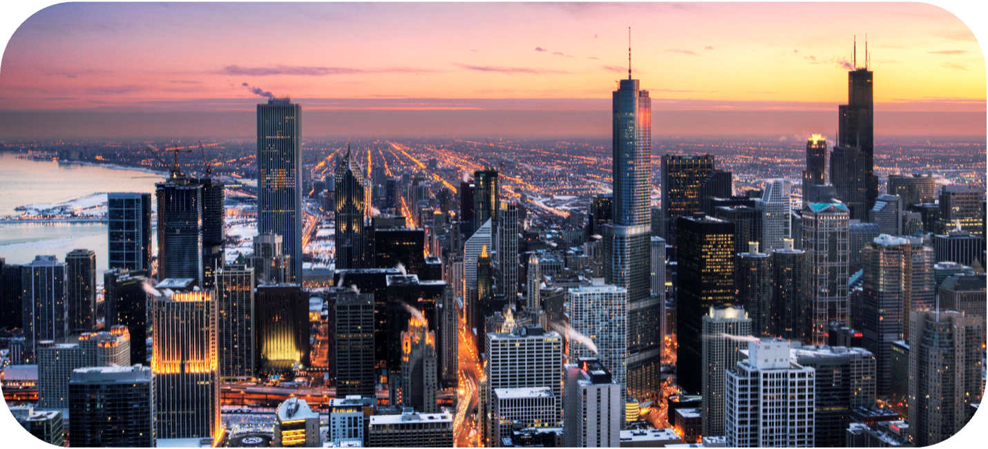 Chicago Illinois skyline overlooking Lake Michigan